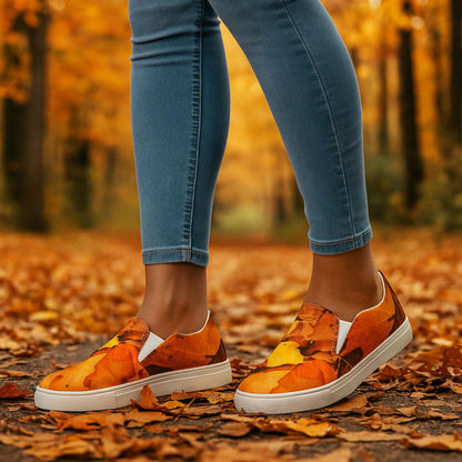 Fall Leaves Women's Canvas Slip-On Sneakers: Autumn Deck Shoes