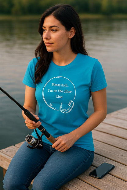 Funny Fishing T-Shirt: Hold I'm on the Other Line, Fisherman Gift