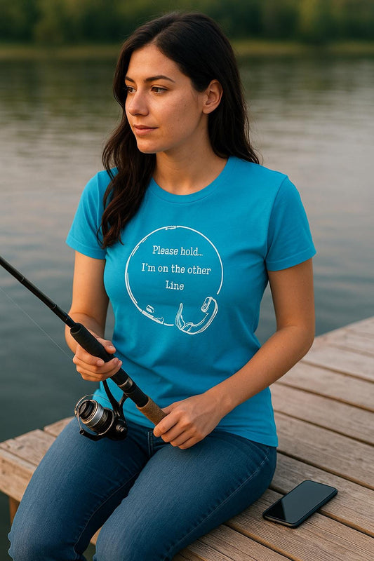 Funny Fishing T-Shirt: Hold I'm on the Other Line, Fisherman Gift