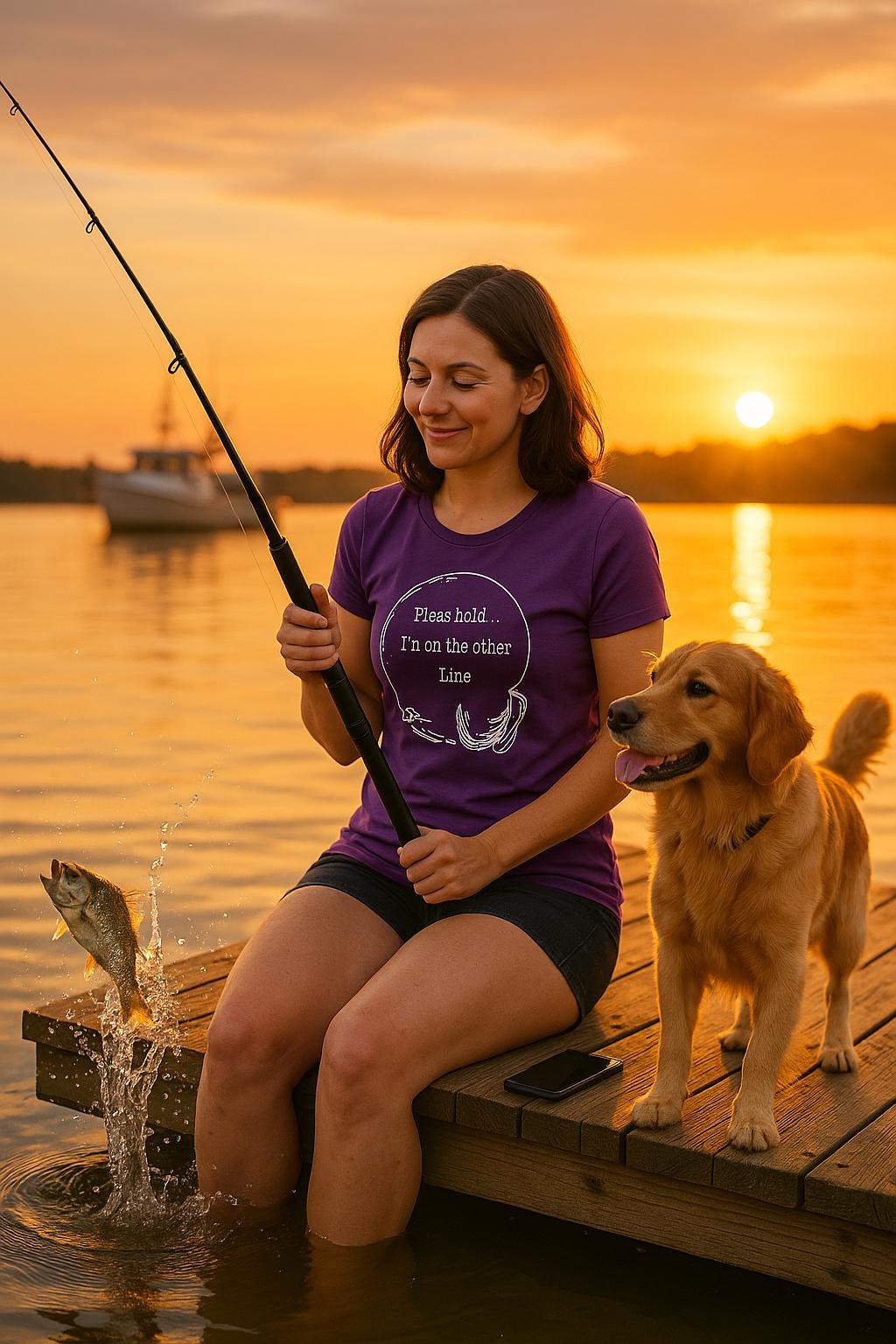 Funny Fishing T-Shirt: Hold I'm on the Other Line, Fisherman Gift