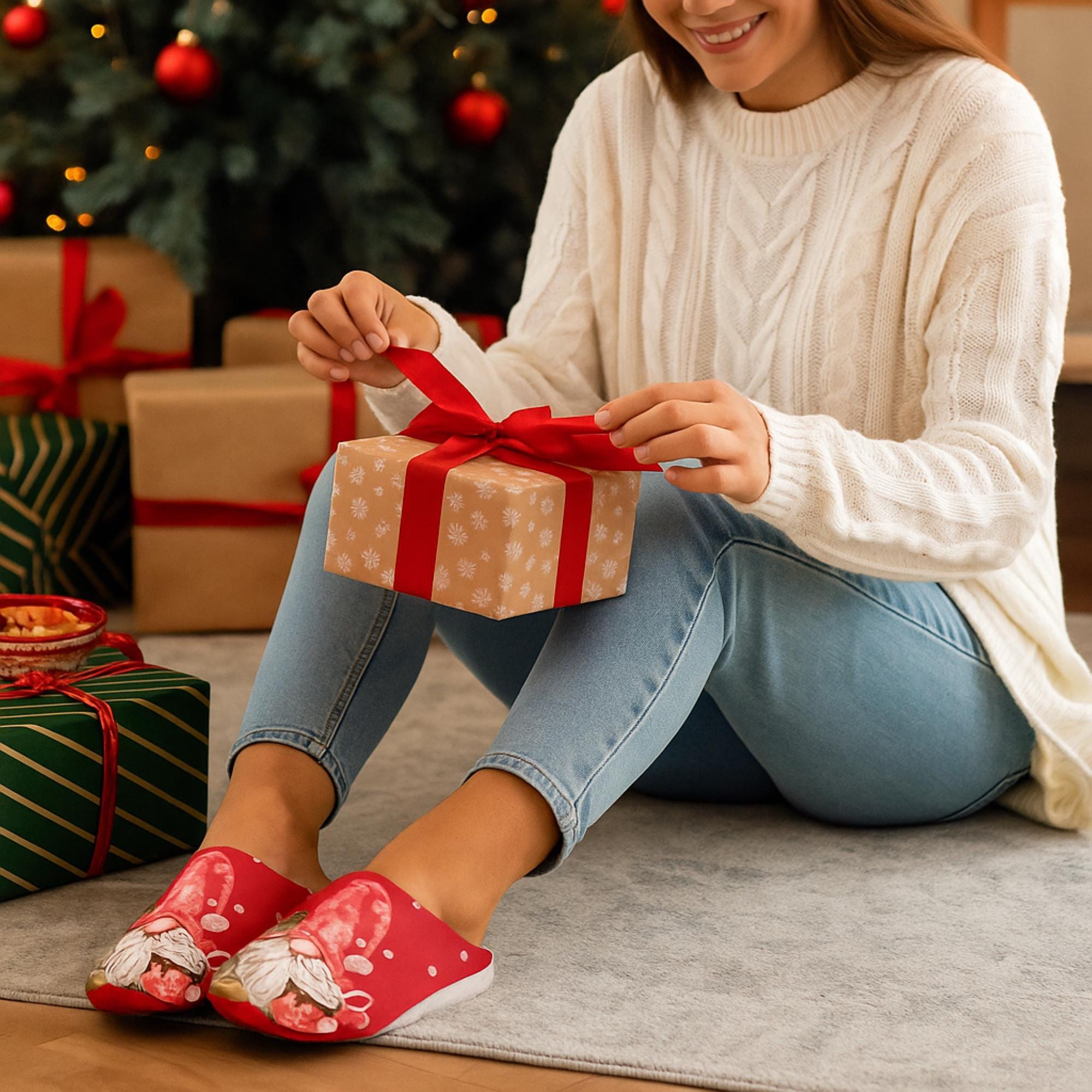 Festive Santa Gnome Slippers: Cozy Christmas House Shoes for Women, Adorable Holiday Footwear Gift