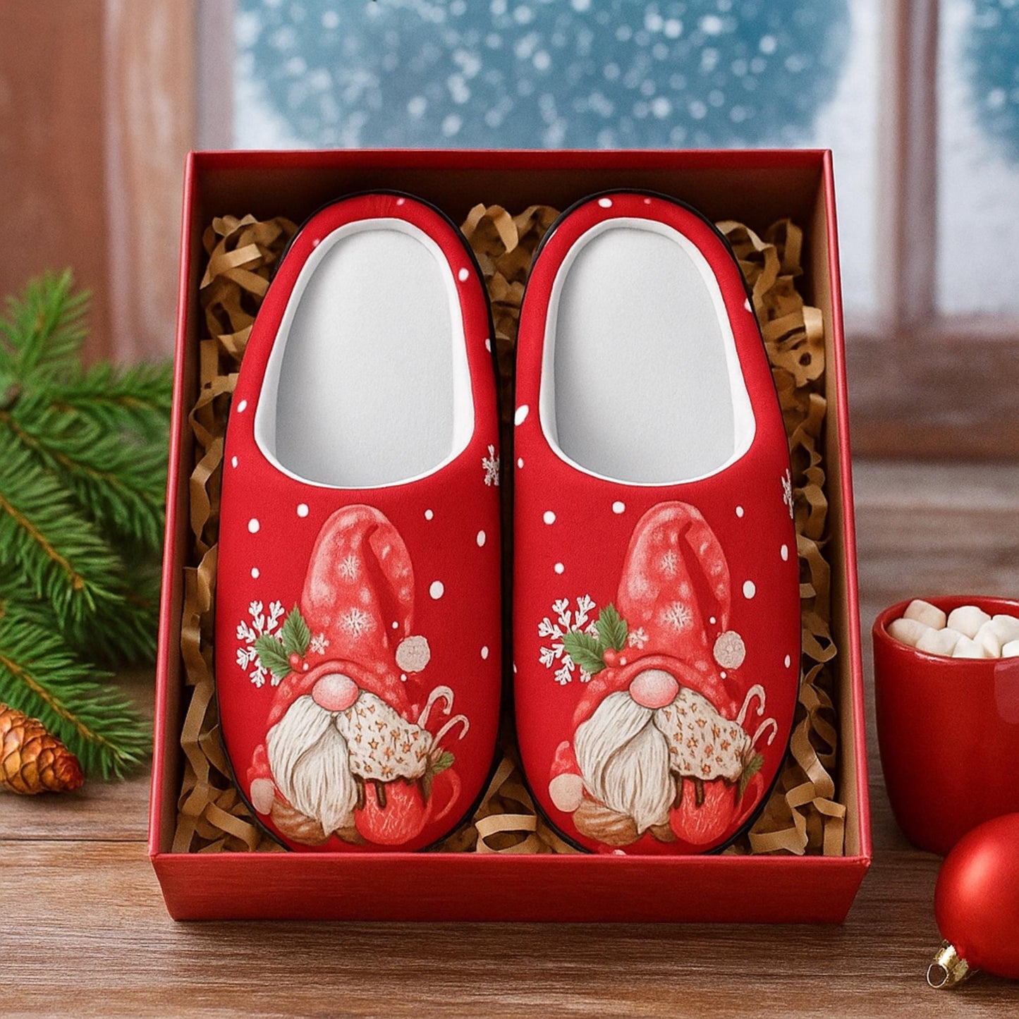 Festive Santa Gnome Slippers: Cozy Christmas House Shoes for Women, Adorable Holiday Footwear Gift