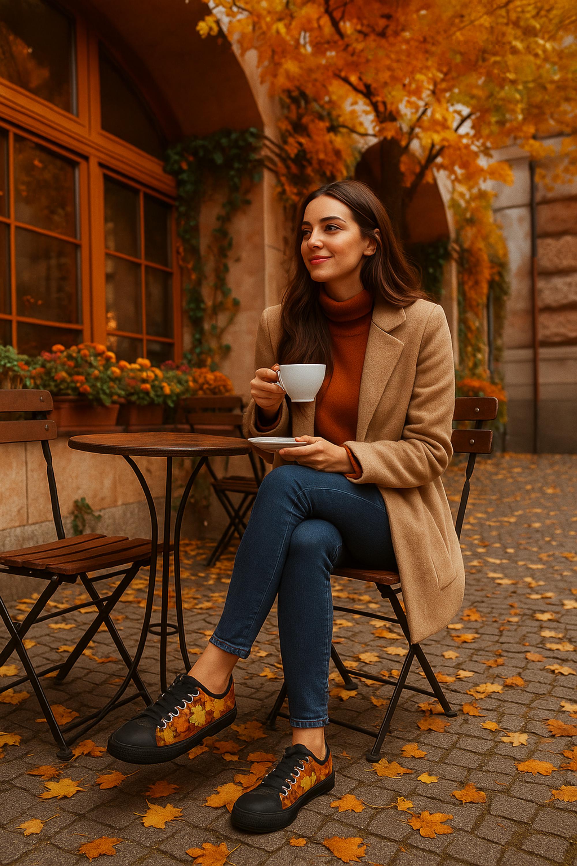 Autumn Leaf Print Low Top Sneakers: Trendy Fall Fashion Footwear for Women