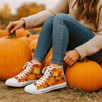 Autumn Leaf High Top Sneakers: Retro Fall Footwear for Women
