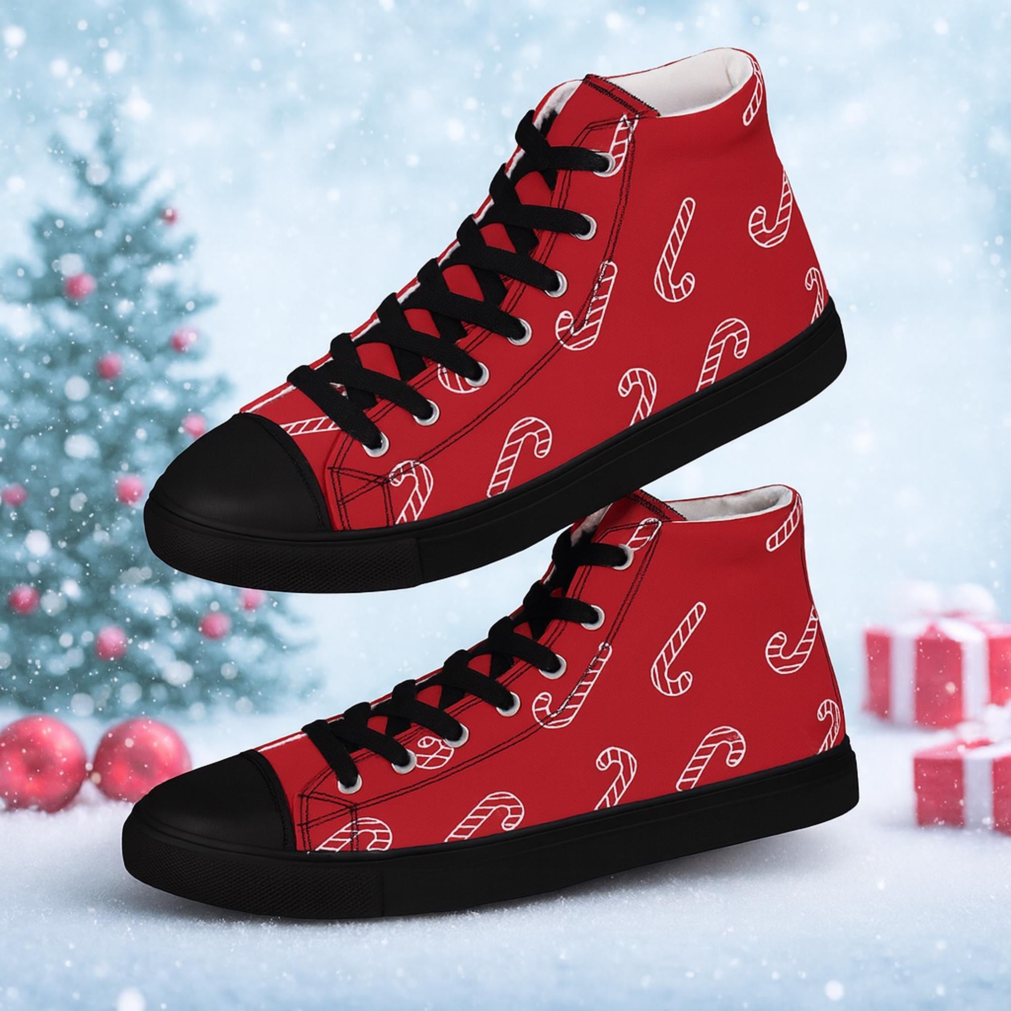Candy Cane High Top Sneakers: Women's Holiday Canvas Shoes