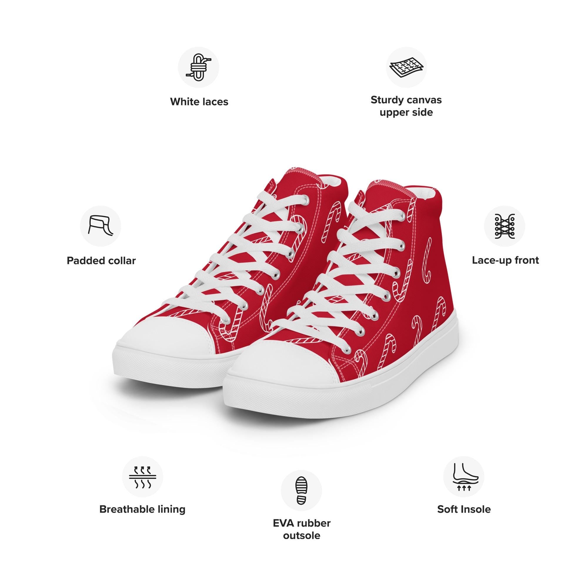 Candy Cane High Top Sneakers: Women's Holiday Canvas Shoes