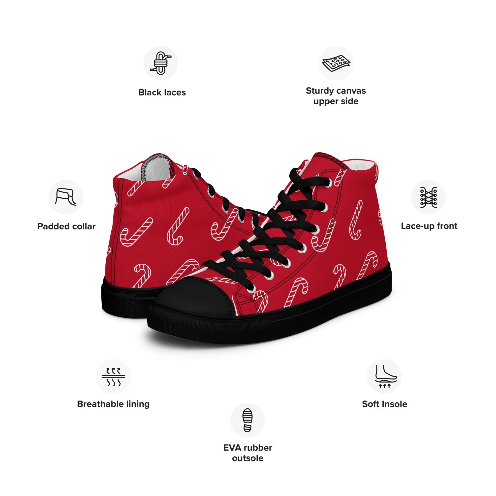 Candy Cane High Top Sneakers: Women's Holiday Canvas Shoes