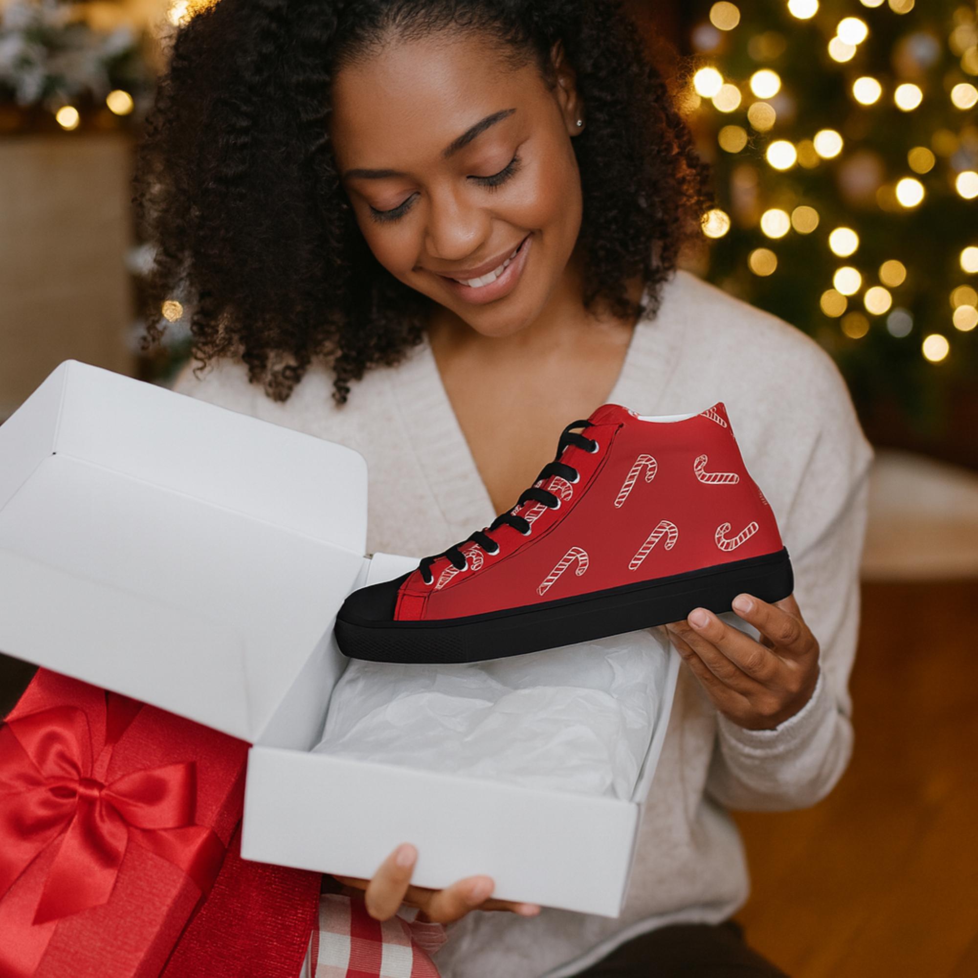Candy Cane High Top Sneakers: Women's Holiday Canvas Shoes